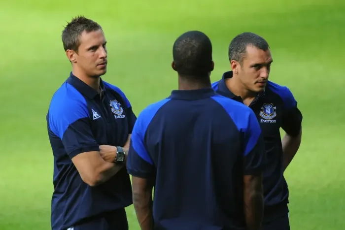 Framed Print : Everton's Jagielka and Osman Pre-Match Huddle at Werder Bremen (02.08.2011) Framed Print : Everton's Jagielka and Osman Pre-Match Huddle at Werder Bremen (02.08.2011)