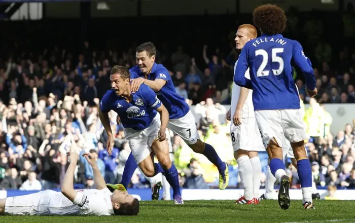 Framed Print : Everton's Jagielka Scores the Opener: Everton FC vs Wigan Athletic, Barclays Premier League, Goodison Park (September 17, 2011) Framed Print : Everton's Jagielka Scores the Opener: Everton FC vs Wigan Athletic, Barclays Premier League, Goodison Park (September 17, 2011)