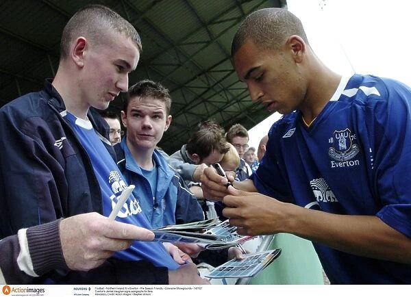 Everton's James Vaughan Connects with Fans: Pre-Season Friendly vs Northern Ireland XI at Coleraine Showgrounds (July 14, 2007)