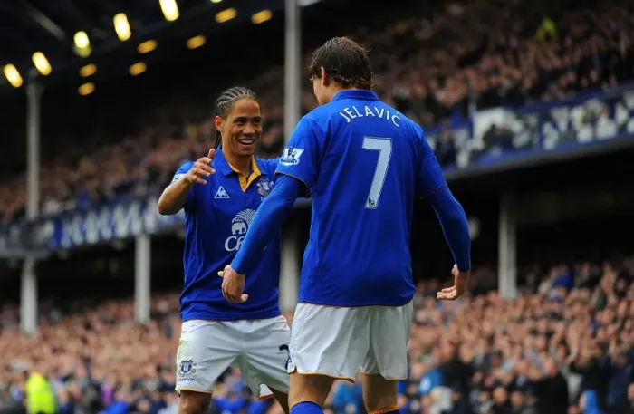 Framed Print : Everton's Jelavic and Pienaar: Celebrating the Opening Goal vs. Fulham (April 2012, Goodison Park) Framed Print : Everton's Jelavic and Pienaar: Celebrating the Opening Goal vs. Fulham (April 2012, Goodison Park)
