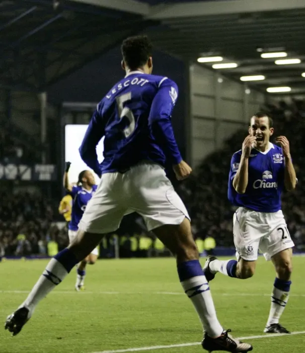 Framed Print : Everton's Joleon Lescott and Leon Osman Celebrate First Goal vs. Aston Villa (08 / 09) Framed Print : Everton's Joleon Lescott and Leon Osman Celebrate First Goal vs. Aston Villa (08 / 09)