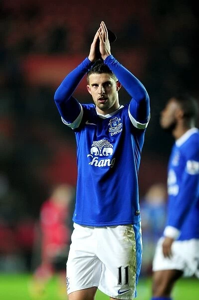 Everton's Kevin Mirallas Celebrates with Fans: A Heartwarming Moment after the 0-0 Draw against Southampton (January 21, 2013)