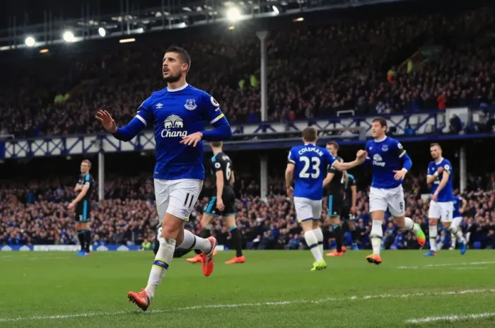 Framed Print : Everton's Kevin Mirallas Celebrates Opening Goal Against West Bromwich Albion at Goodison Park