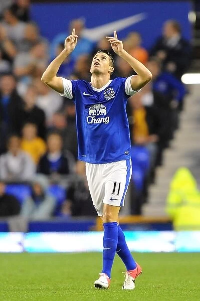 Everton's Kevin Mirallas: Celebrating the Opening Goal in Everton's 5-0 Capital One Cup Victory over Leyton Orient (August 29, 2012)
