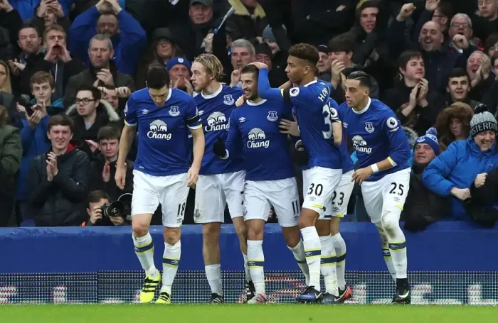 Framed Print : Everton's Kevin Mirallas Scores Second Goal Against Manchester City at Goodison Park