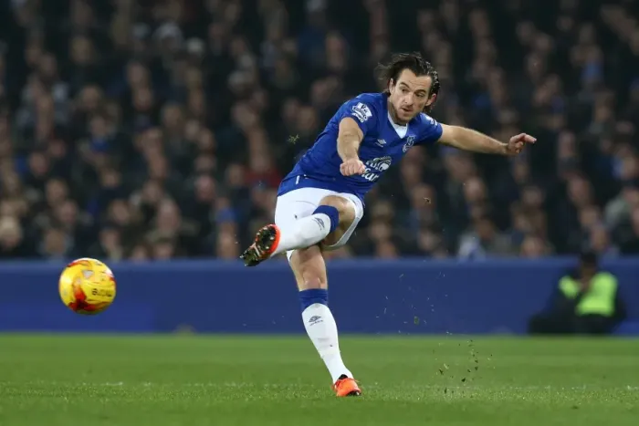 Framed Print : Everton's Leighton Baines Faces Manchester City in Capital One Cup Semi-Final at Goodison Park