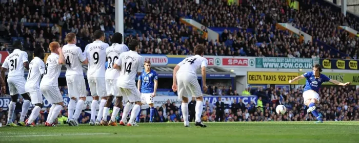 Framed Print : Everton's Leighton Baines Readies for Free Kick at Goodison Park, September 17, 2011 (Everton vs Wigan Athletic, Barclays Premier League) Framed Print : Everton's Leighton Baines Readies for Free Kick at Goodison Park, September 17, 2011 (Everton vs Wigan Athletic, Barclays Premier League)