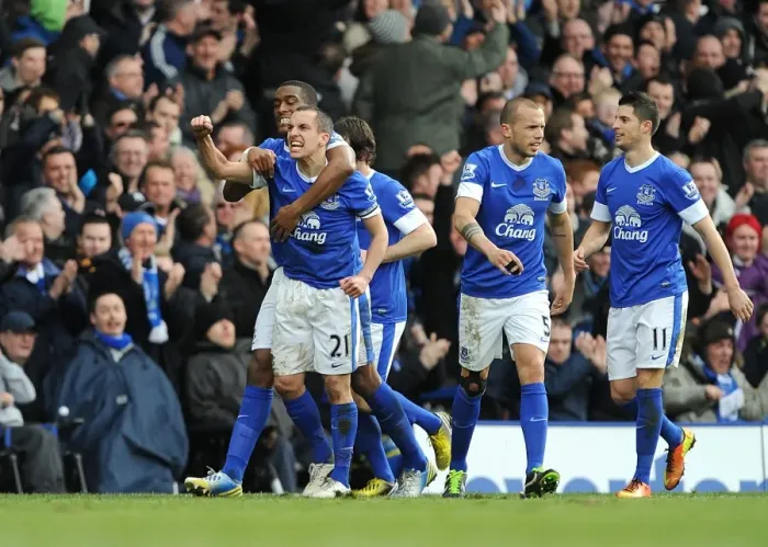 Framed Print : Evertons Leon Osman celebrates scoring their first goal of the game Framed Print : Evertons Leon Osman celebrates scoring their first goal of the game