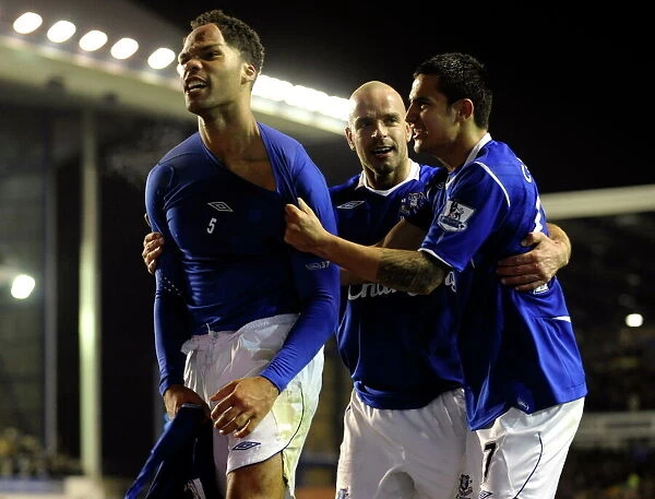Everton's Lescott and Cahill Celebrate Second Goal vs. Aston Villa (08 / 09)