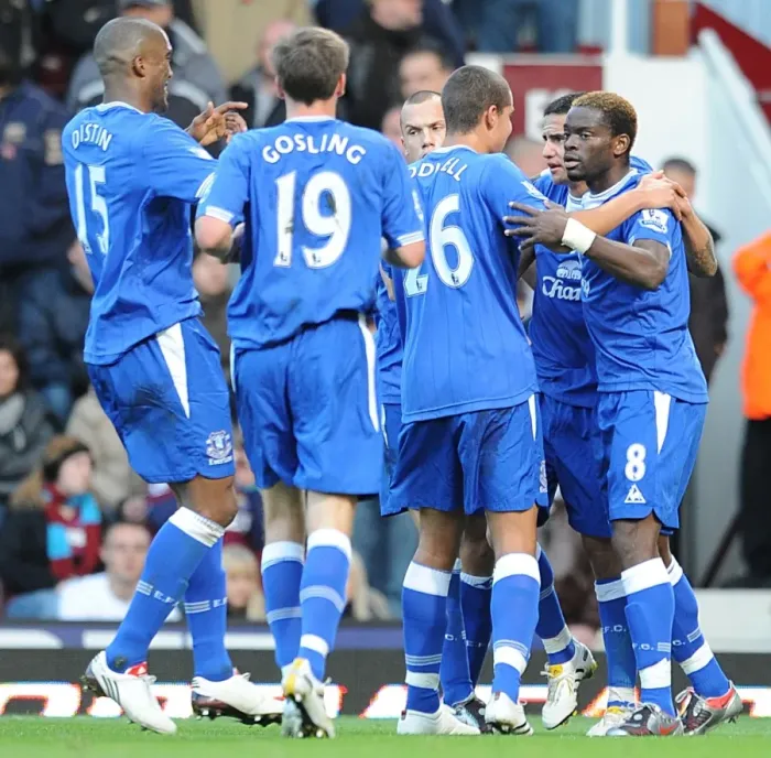Framed Print : Everton's Louis Saha: Celebrating the Opening Goal Against West Ham in the Premier League Framed Print : Everton's Louis Saha: Celebrating the Opening Goal Against West Ham in the Premier League