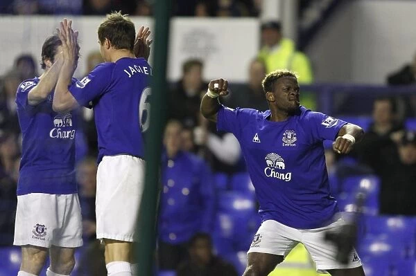 Everton's Louis Saha: Double Delight as He Celebrates Second Goal Against Fulham at Goodison Park (BPL 2011)