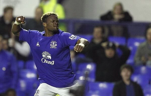 Everton's Louis Saha: Exulting in His Second Goal Against Fulham at Goodison Park (BPL 2011)