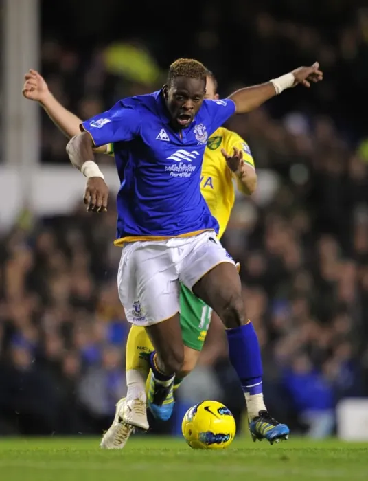 Framed Print : Everton's Louis Saha Foul by Norwich's David Fox (Premier League, 17 December 2011) Framed Print : Everton's Louis Saha Foul by Norwich's David Fox (Premier League, 17 December 2011)