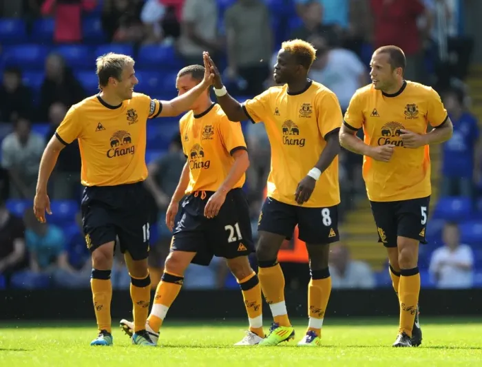 Framed Print : Everton's Louis Saha in Triumph: Celebrating His Goal Against Birmingham City (July 2011) Framed Print : Everton's Louis Saha in Triumph: Celebrating His Goal Against Birmingham City (July 2011)