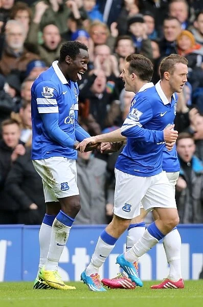 Everton's Lukaku and Baines: Double Trouble - Celebrating a Thrilling 3-2 Victory Over Swansea in the Premier League (Goodison Park, 22-03-2014)