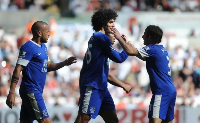 Framed Print : Everton's Marouane Fellaini Scores Third Goal in Swansea City Rout (22-09-2012, Liberty Stadium) Framed Print : Everton's Marouane Fellaini Scores Third Goal in Swansea City Rout (22-09-2012, Liberty Stadium)
