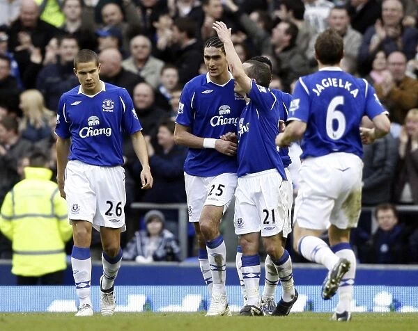 Everton's Marouane Fellaini Scores Third Goal vs. Stoke City in Barclays Premier League: Everton v Stoke City, Goodison Park, 14 / 3 / 09