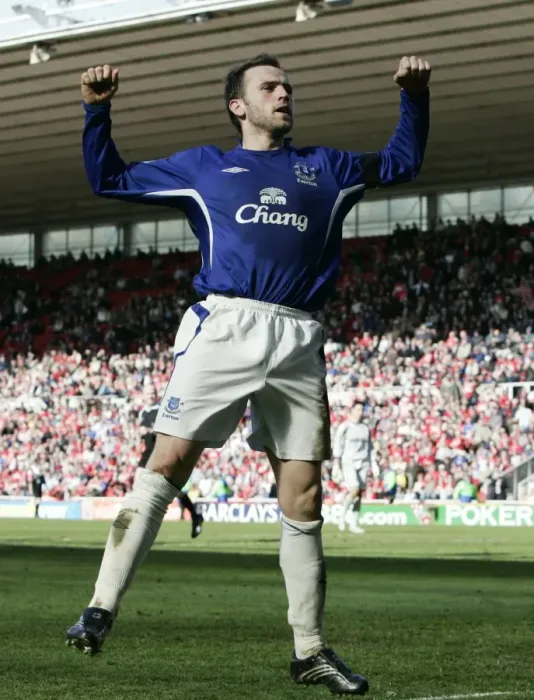Framed Print : Everton's McFadden Scores Debut Goal: Triumphing Over Middlesbrough in FA Barclays Premiership 05 / 06 Framed Print : Everton's McFadden Scores Debut Goal: Triumphing Over Middlesbrough in FA Barclays Premiership 05 / 06