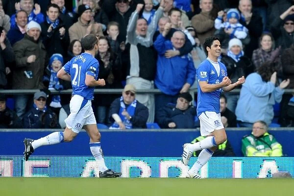 Everton's Mikel Arteta and Leon Osman: Celebrating the Opening Goal vs Hull City at Goodison Park