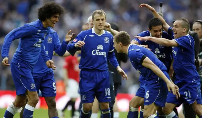 Framed Print : Everton's Phil Jagielka Celebrates FA Cup Semi-Final Victory over Manchester United (2009) Framed Print : Everton's Phil Jagielka Celebrates FA Cup Semi-Final Victory over Manchester United (2009)