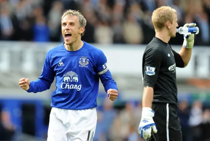 Framed Print : Everton's Phil Neville: Victory Celebration vs Manchester City (07 May 2011, Goodison Park) Framed Print : Everton's Phil Neville: Victory Celebration vs Manchester City (07 May 2011, Goodison Park)