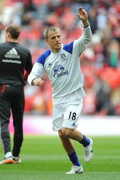 Everton's Phil Neville Waves to Fans Before FA Cup Semi-Final Against Liverpool at Wembley Stadium (14 April 2012)