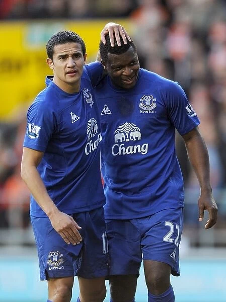 Everton's Power Duo: Tim Cahill and Yakubu in Action against Blackpool