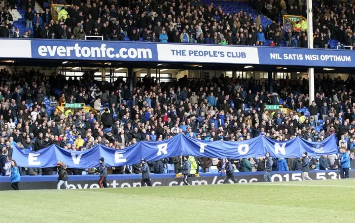 Framed Print : Everton's Pride: Unveiling the Iconic Banner at Goodison Park - Everton vs. Stoke City (30-03-2013)