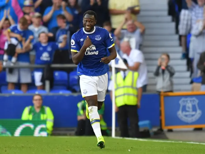 Framed Print : Everton's Romelu Lukaku Celebrates Third Goal Against Middlesbrough in Premier League Match at Goodison Park Framed Print : Everton's Romelu Lukaku Celebrates Third Goal Against Middlesbrough in Premier League Match at Goodison Park