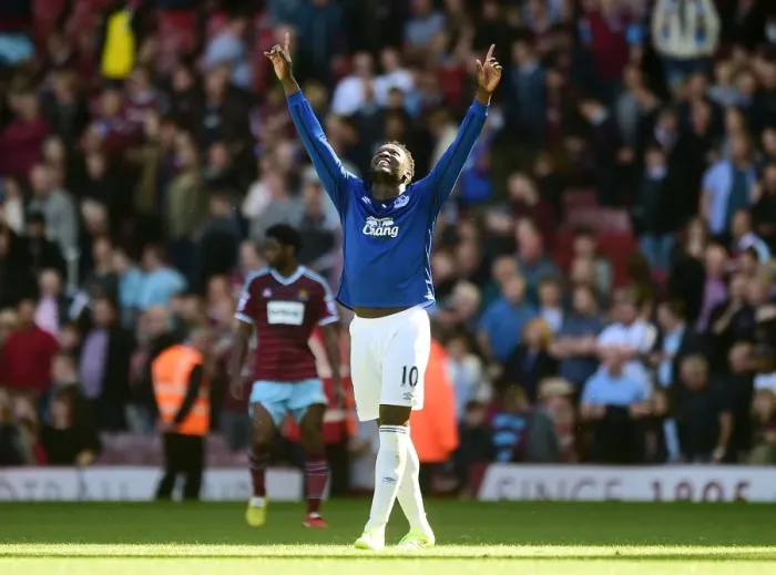 Framed Print : Everton's Romelu Lukaku: Double Delight - Celebrating His Second Goal Against West Ham United in the Premier League Framed Print : Everton's Romelu Lukaku: Double Delight - Celebrating His Second Goal Against West Ham United in the Premier League