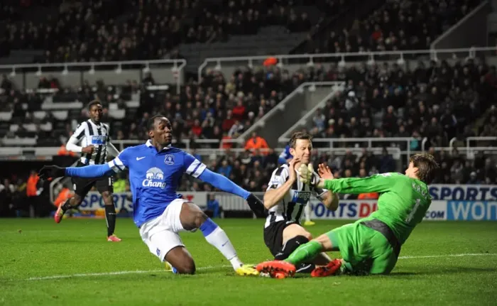 Framed Print : Everton's Romelu Lukaku Scores Brace: Everton Crushes Newcastle United 3-0 (March 25, 2014)
