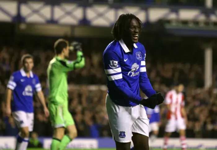 Framed Print : Everton's Romelu Lukaku Scores Brace as Toffees Thrash Stoke City 4-0 (Nov 30, 2013)