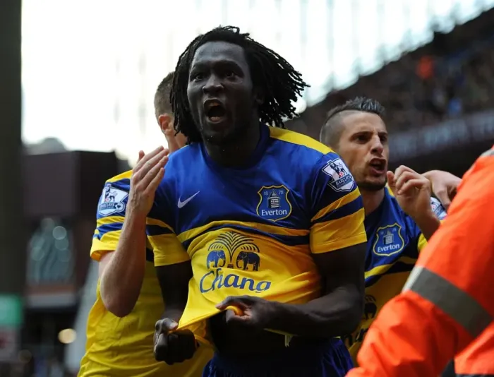 Framed Print : Everton's Romelu Lukaku Scores Double: 2-0 Win Over Aston Villa (Barclays Premier League, October 2013)