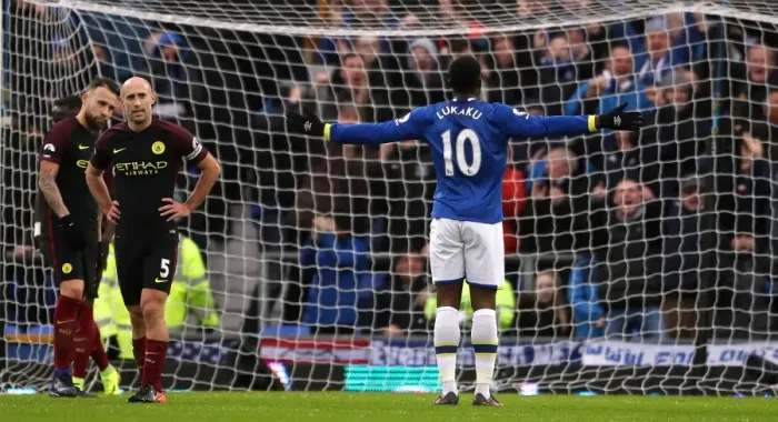 Framed Print : Everton's Romelu Lukaku Scores First Goal Against Manchester City at Goodison Park Framed Print : Everton's Romelu Lukaku Scores First Goal Against Manchester City at Goodison Park