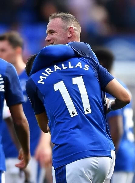 Everton's Rooney and Mirallas Celebrate Premier League Victory over Stoke City at Goodison Park (Season 2017-18)