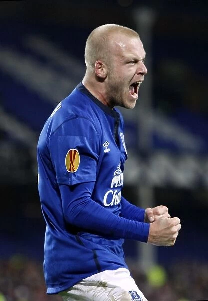 Everton's Steven Naismith: Celebrating a Hat-trick Against Lille in the Europa League at Goodison Park