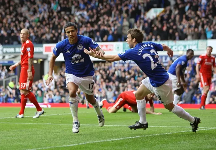 Framed Print : Everton's Tim Cahill and Seamus Coleman: Unforgettable Goal Celebration Against Liverpool at Goodison Park Framed Print : Everton's Tim Cahill and Seamus Coleman: Unforgettable Goal Celebration Against Liverpool at Goodison Park