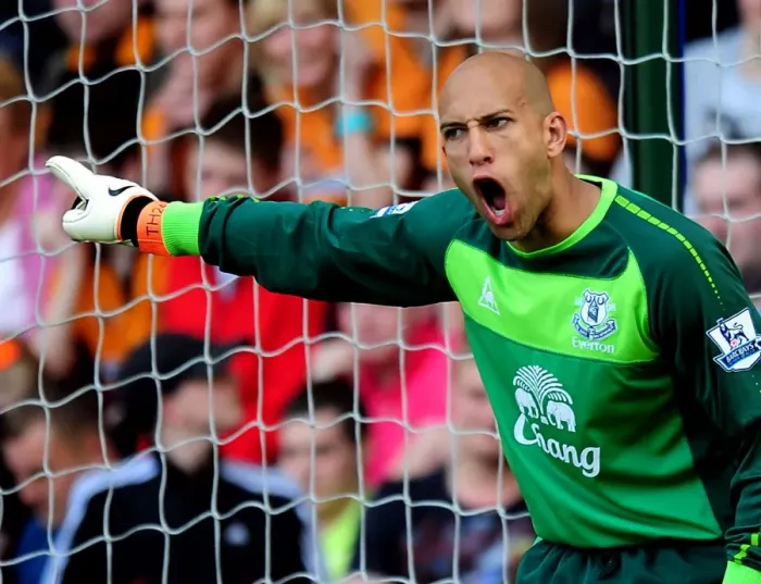 Framed Print : Everton's Tim Howard in Action: Everton vs. Wolverhampton Wanderers, Barclays Premier League (09 April 2011)