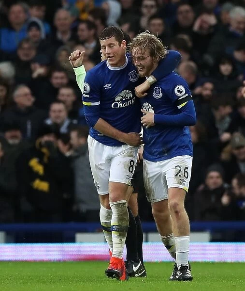 Everton's Tom Davies and Ross Barkley Celebrate Third Goal Against Manchester City (Premier League)
