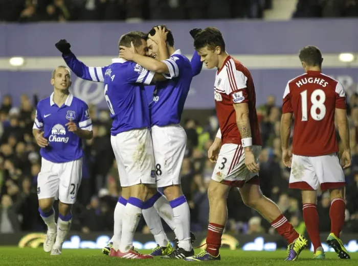 Framed Print : Everton's Triumph: Barry and Jagielka's Goal Celebration (4-1 vs Fulham, Barclays Premier League, Goodison Park, 14-12-2013) Framed Print : Everton's Triumph: Barry and Jagielka's Goal Celebration (4-1 vs Fulham, Barclays Premier League, Goodison Park, 14-12-2013)