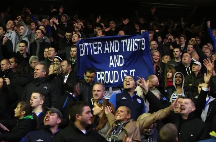 Framed Print : Everton's Triumph: Euphoria in the Stands after Liverpool Victory (16 January 2011)