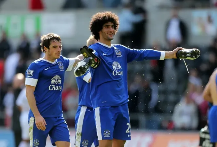 Framed Print : Everton's Triumph: Fellaini and Baines Celebrate Historic 3-0 Victory Over Swansea City (September 22, 2012) Framed Print : Everton's Triumph: Fellaini and Baines Celebrate Historic 3-0 Victory Over Swansea City (September 22, 2012)