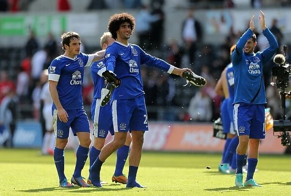 Everton's Triumph: Fellaini and Team-Mates Celebrate 3-0 Victory Over Swansea City (BPL 2012)