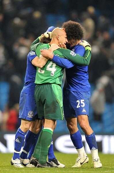 Everton's Triumph: Tim Howard and Teammates Rejoice in Victory Over Manchester City (December 2010)