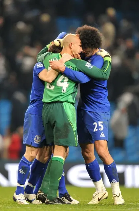 Framed Print : Everton's Triumph: Tim Howard and Teammates Rejoice in Victory Over Manchester City (December 2010) Framed Print : Everton's Triumph: Tim Howard and Teammates Rejoice in Victory Over Manchester City (December 2010)