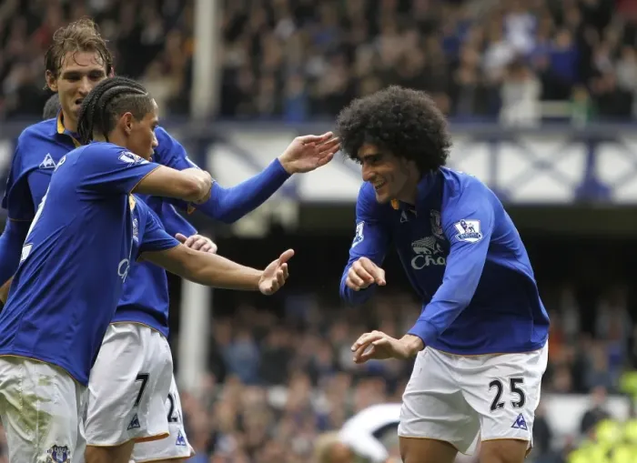 Framed Print : Everton's Triumphant Trio: Fellaini, Jelavic, and Pienaar Celebrate Second Goal vs. Fulham (April 2012) Framed Print : Everton's Triumphant Trio: Fellaini, Jelavic, and Pienaar Celebrate Second Goal vs. Fulham (April 2012)