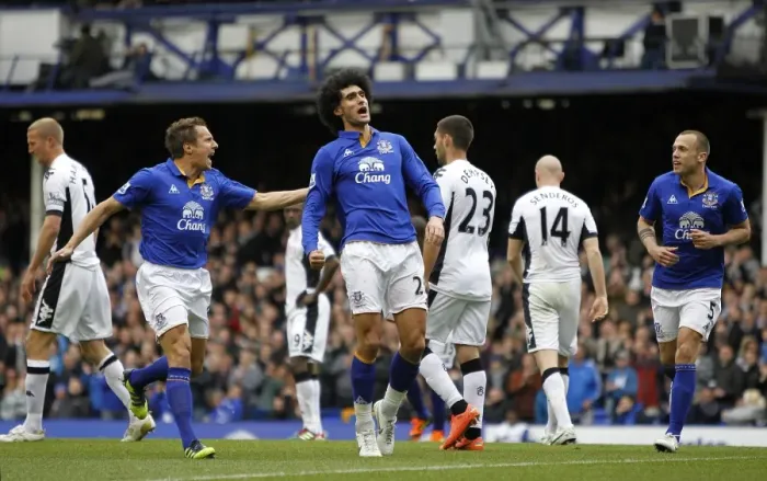 Framed Print : Everton's Unforgettable Double: Marouane Fellaini's Brace Seals Victory Over Fulham (28 April 2012, Goodison Park) Framed Print : Everton's Unforgettable Double: Marouane Fellaini's Brace Seals Victory Over Fulham (28 April 2012, Goodison Park)