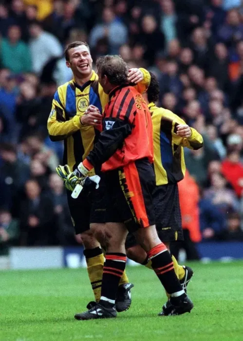 Framed Print : Everton's Unforgettable Heroes: Duncan Ferguson and Neville Southall Celebrate Glory Over West Ham United, April 19, 1997 Framed Print : Everton's Unforgettable Heroes: Duncan Ferguson and Neville Southall Celebrate Glory Over West Ham United, April 19, 1997