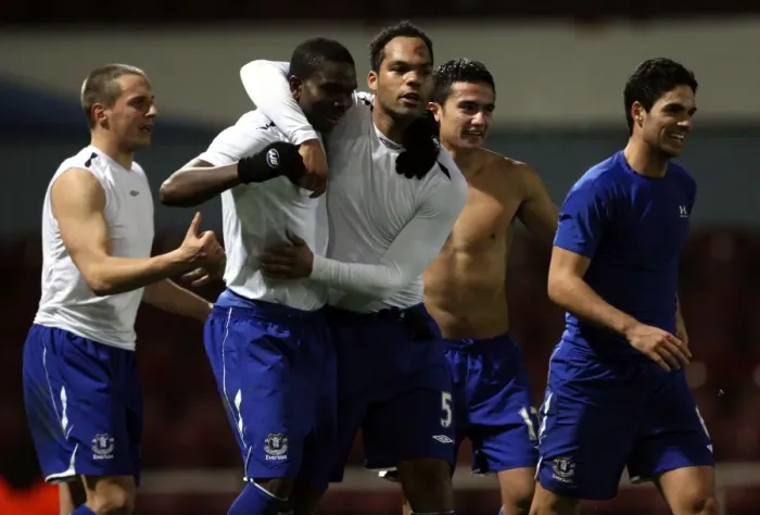 Framed Print : Everton's Unforgettable Victory: Osman, Yobo, Lescott, Tim Cahill, and Arteta Celebrate at Upton Park, 2007 Framed Print : Everton's Unforgettable Victory: Osman, Yobo, Lescott, Tim Cahill, and Arteta Celebrate at Upton Park, 2007