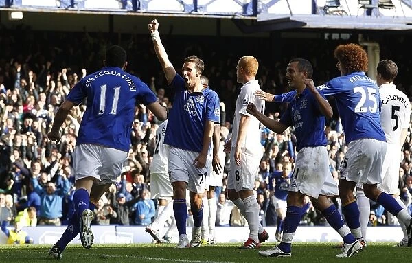 Everton's Vellios Scores His Second Goal Against Wigan at Goodison Park (September 17, 2011, Barclays Premier League)